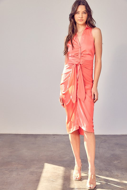 Do + Be SLEEVELESS COLLAR FRONT TIE DRESS