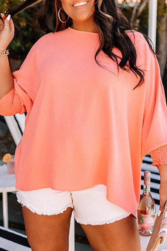 Plus Size Shirred Cuffs Shift Loose Top