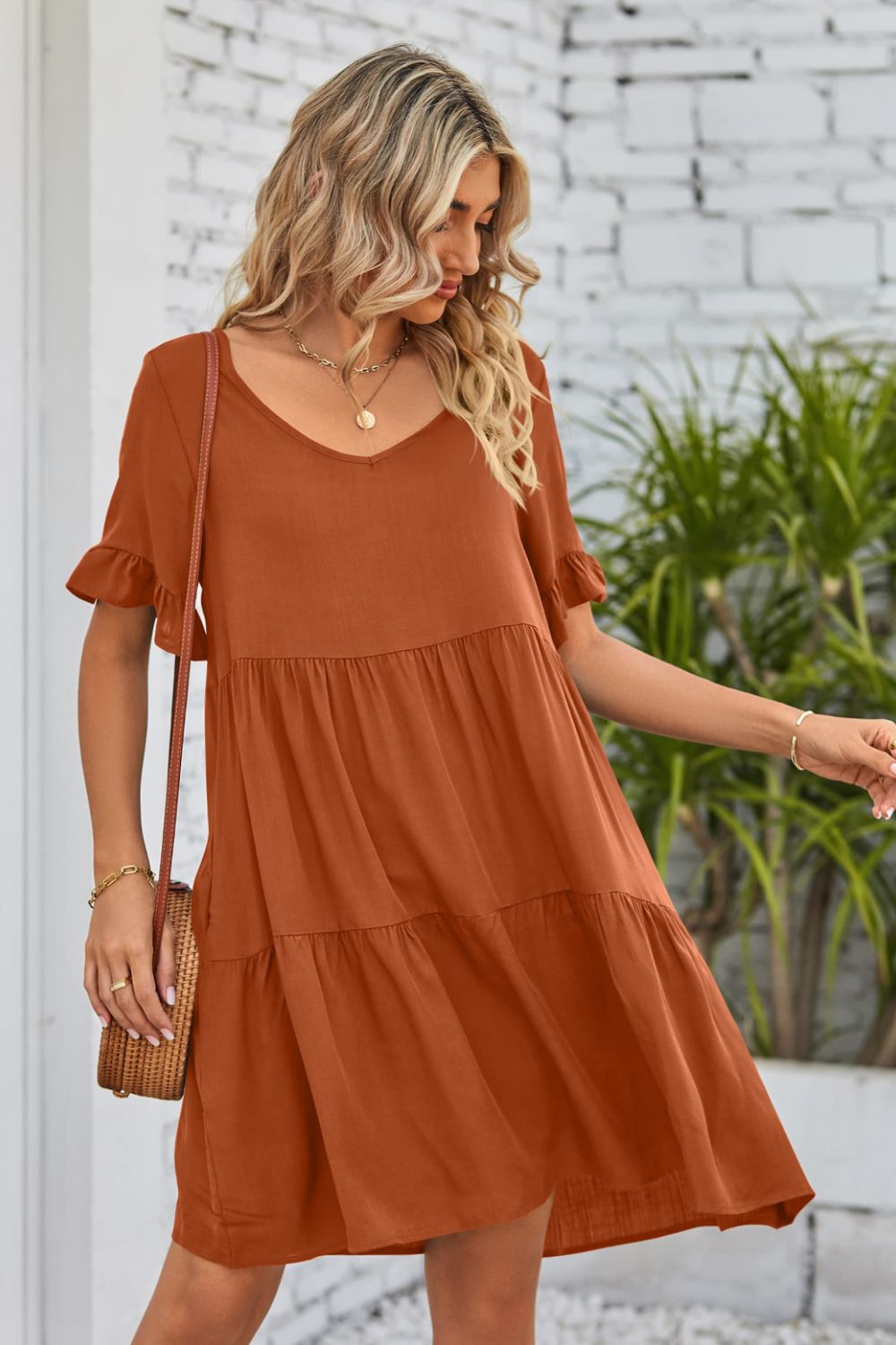 V-Neck Flounce Sleeve Tiered Dress – Lulu & Lottie