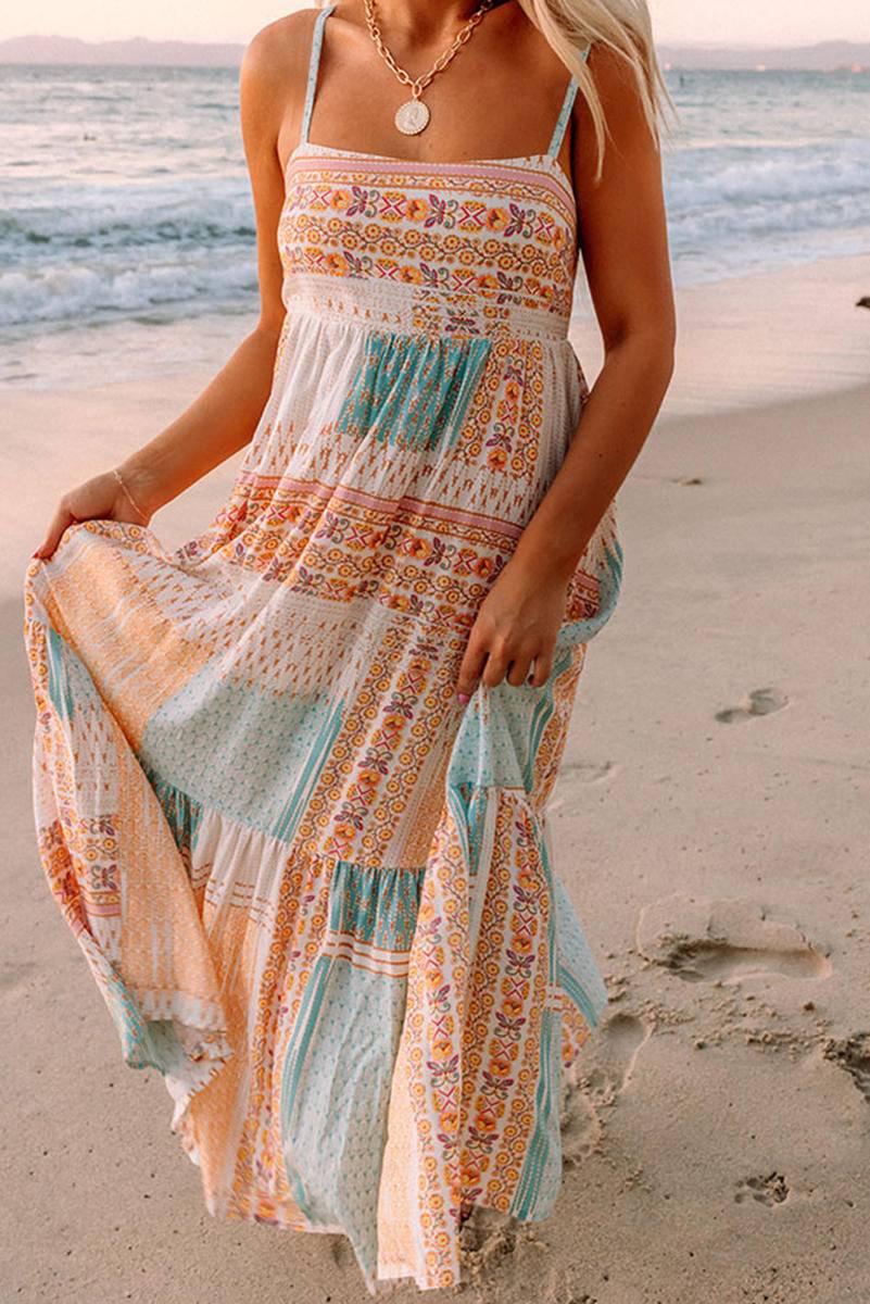 Boho Patchwork Floral Print Maxi Sundress