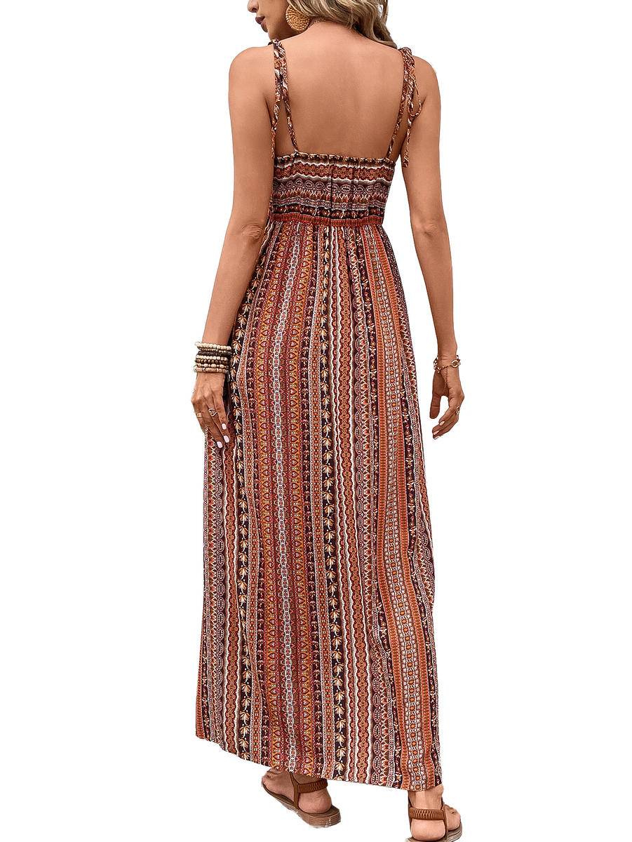 Boho All-Over Print Tie Strap Cami Maxi Dress