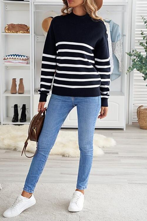 Striped Shoulder Detail Sweater