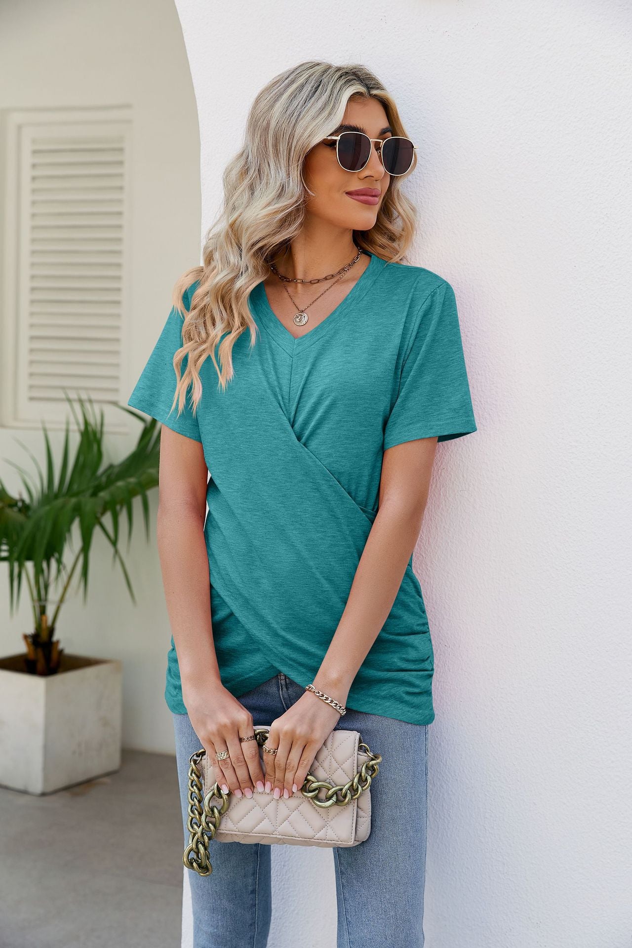 V-Neck Crisscross Short Sleeve Tee