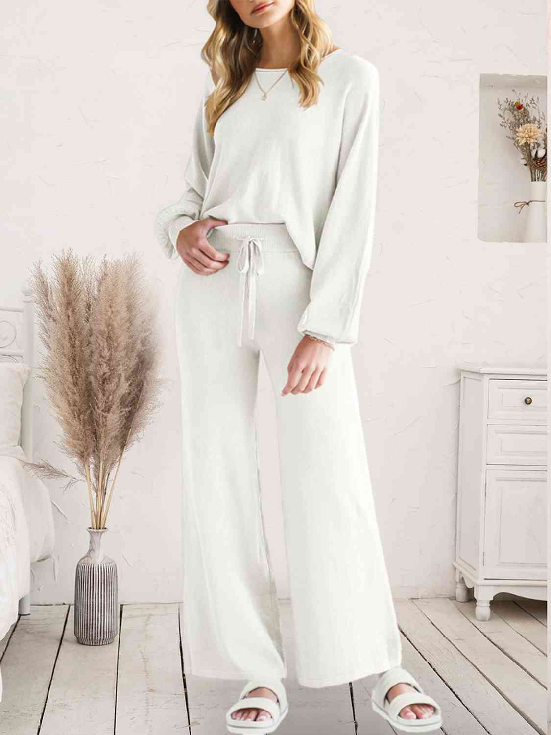 Long Sleeve Lounge Top and Drawstring Pants Set