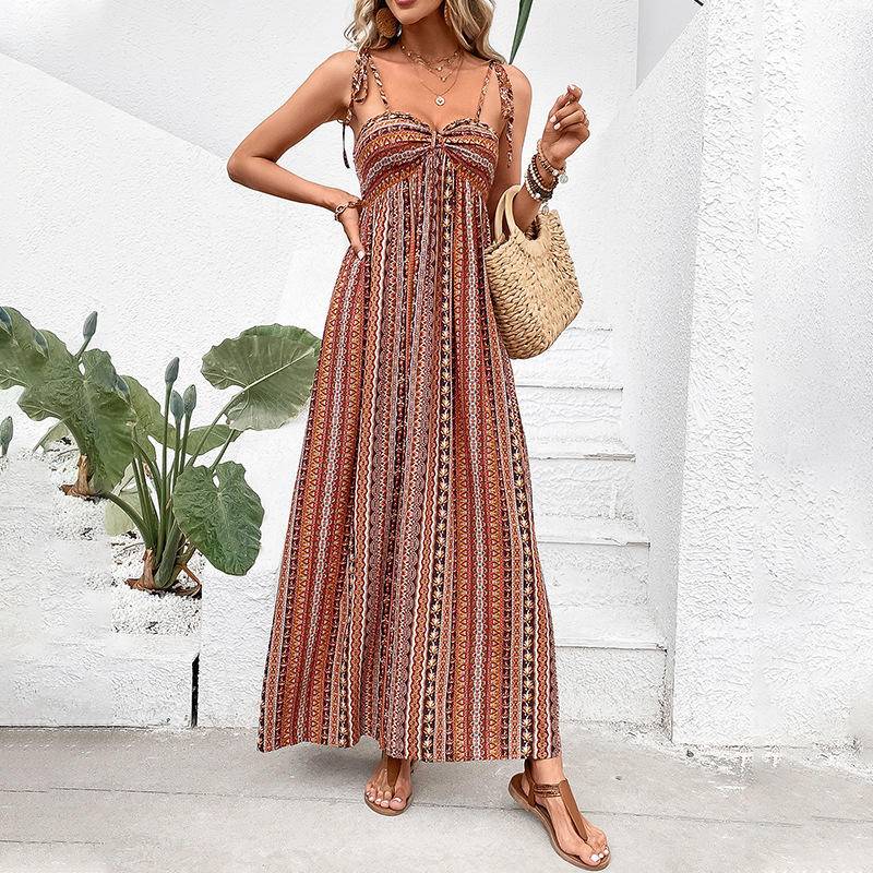 Boho All-Over Print Tie Strap Cami Maxi Dress