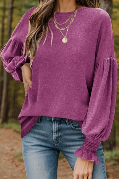 Round Neck Lantern Sleeve T-Shirt