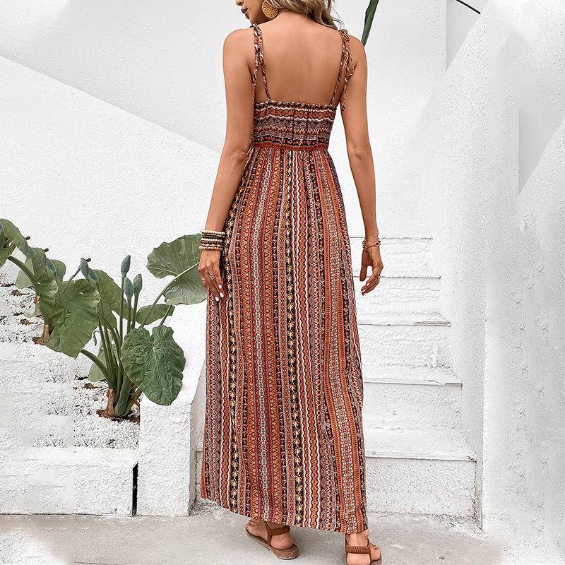 Boho All-Over Print Tie Strap Cami Maxi Dress