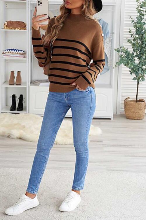 Striped Shoulder Detail Sweater