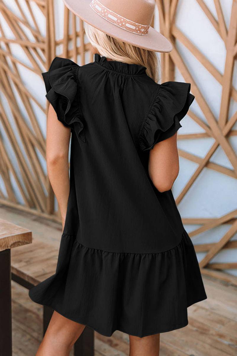 Floral Embroidered Ruffle Sleeve Mini Dress