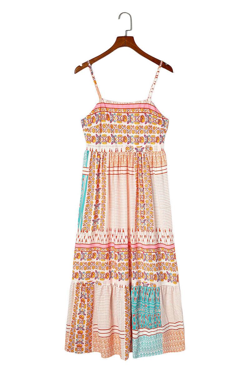 Boho Patchwork Floral Print Maxi Sundress