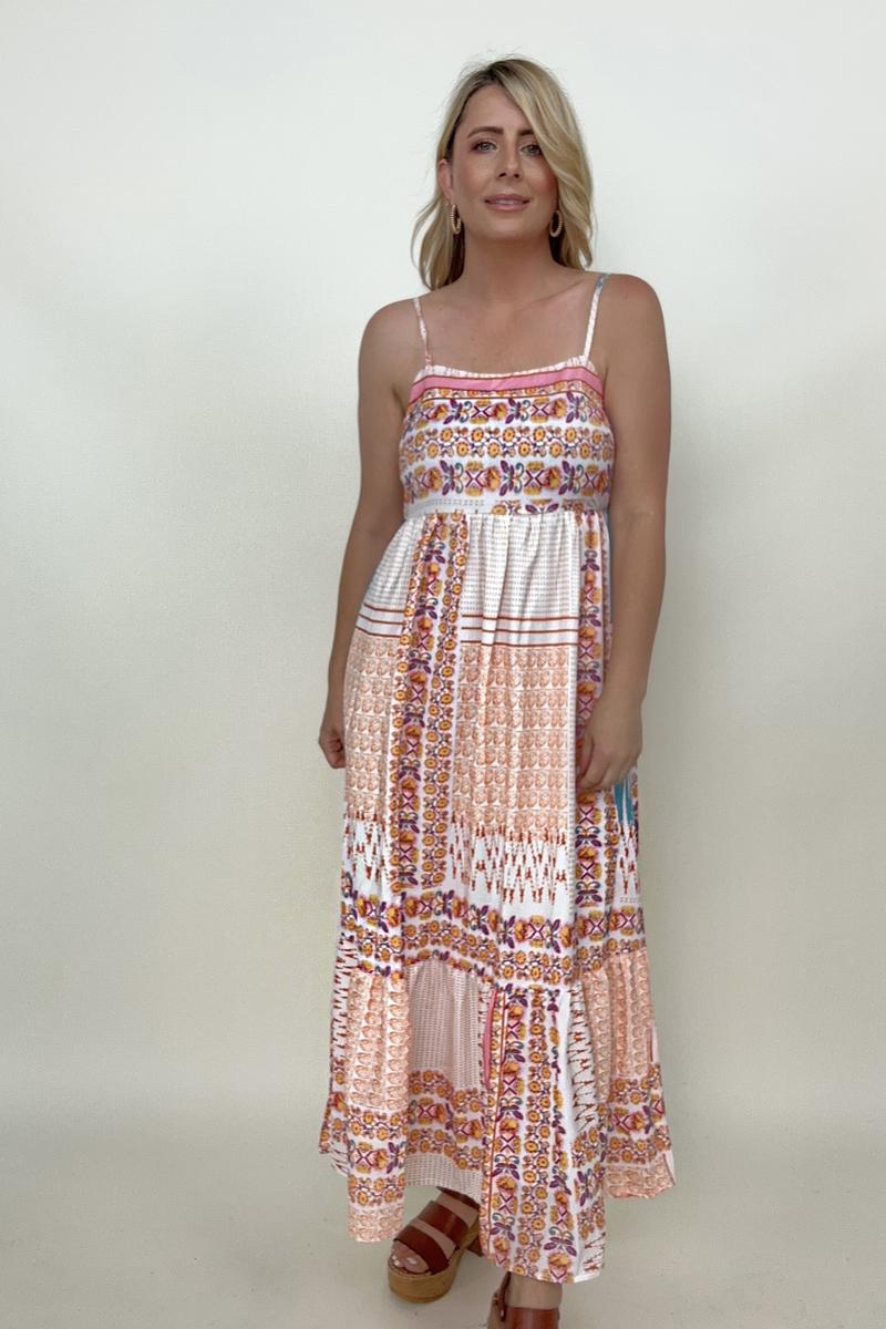 Boho Patchwork Floral Print Maxi Sundress