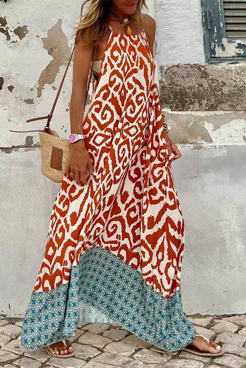 Boho Geometric Print Sleeveless Maxi Dress