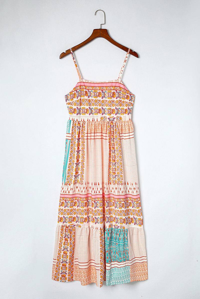 Boho Patchwork Floral Print Maxi Sundress