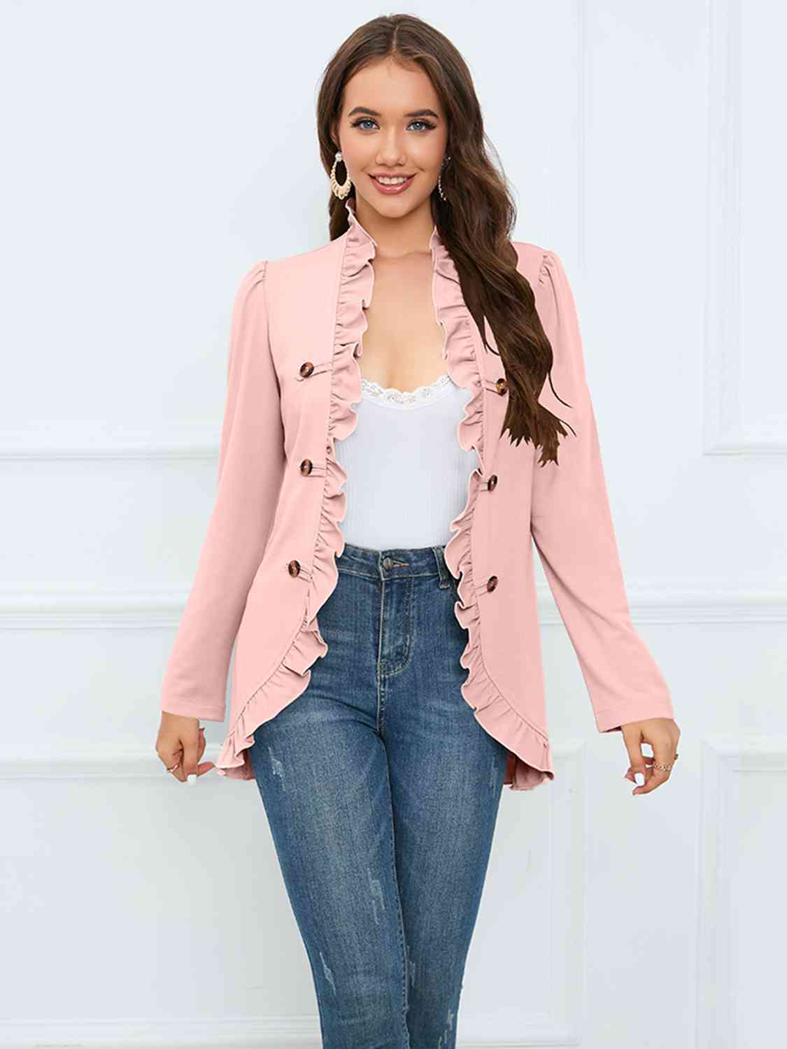 Ruffled Long Sleeve Blazer