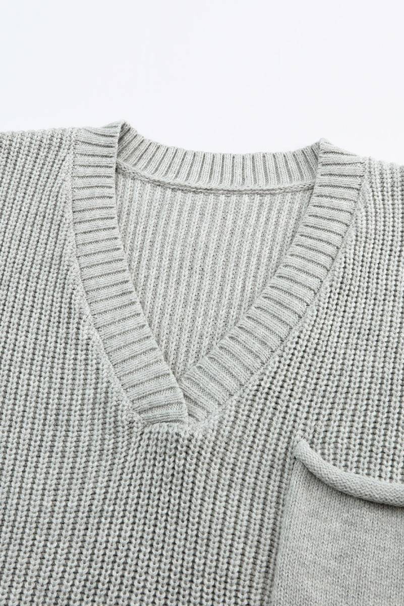 Knitted V Neck Sweater And Casual Pants Set (Without Belt)