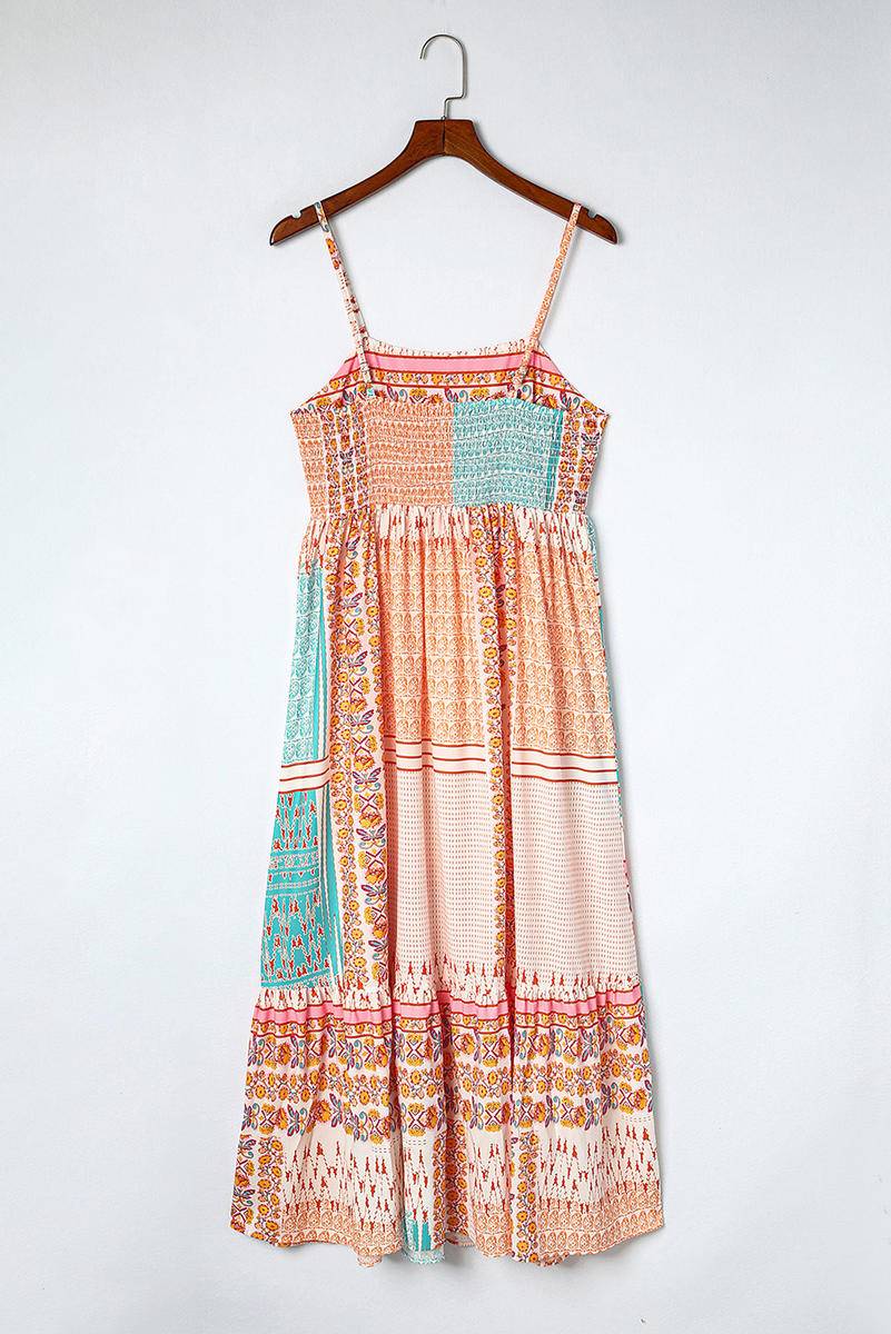 Boho Patchwork Floral Print Maxi Sundress