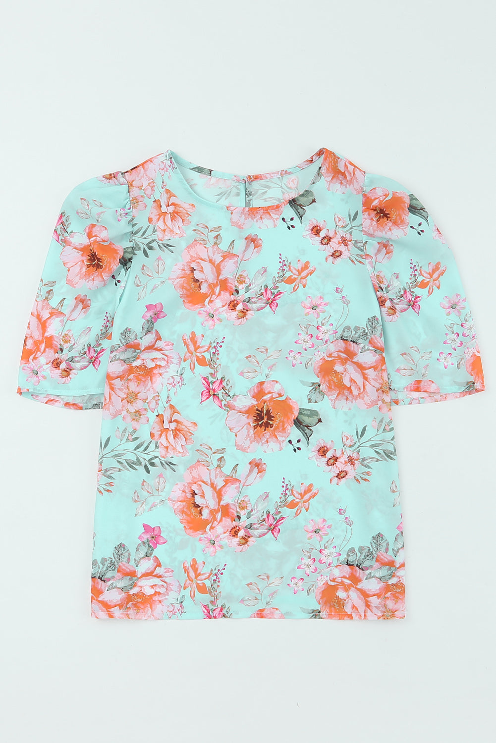 Summer Lover Floral Puff Sleeve Round Neck Blouse