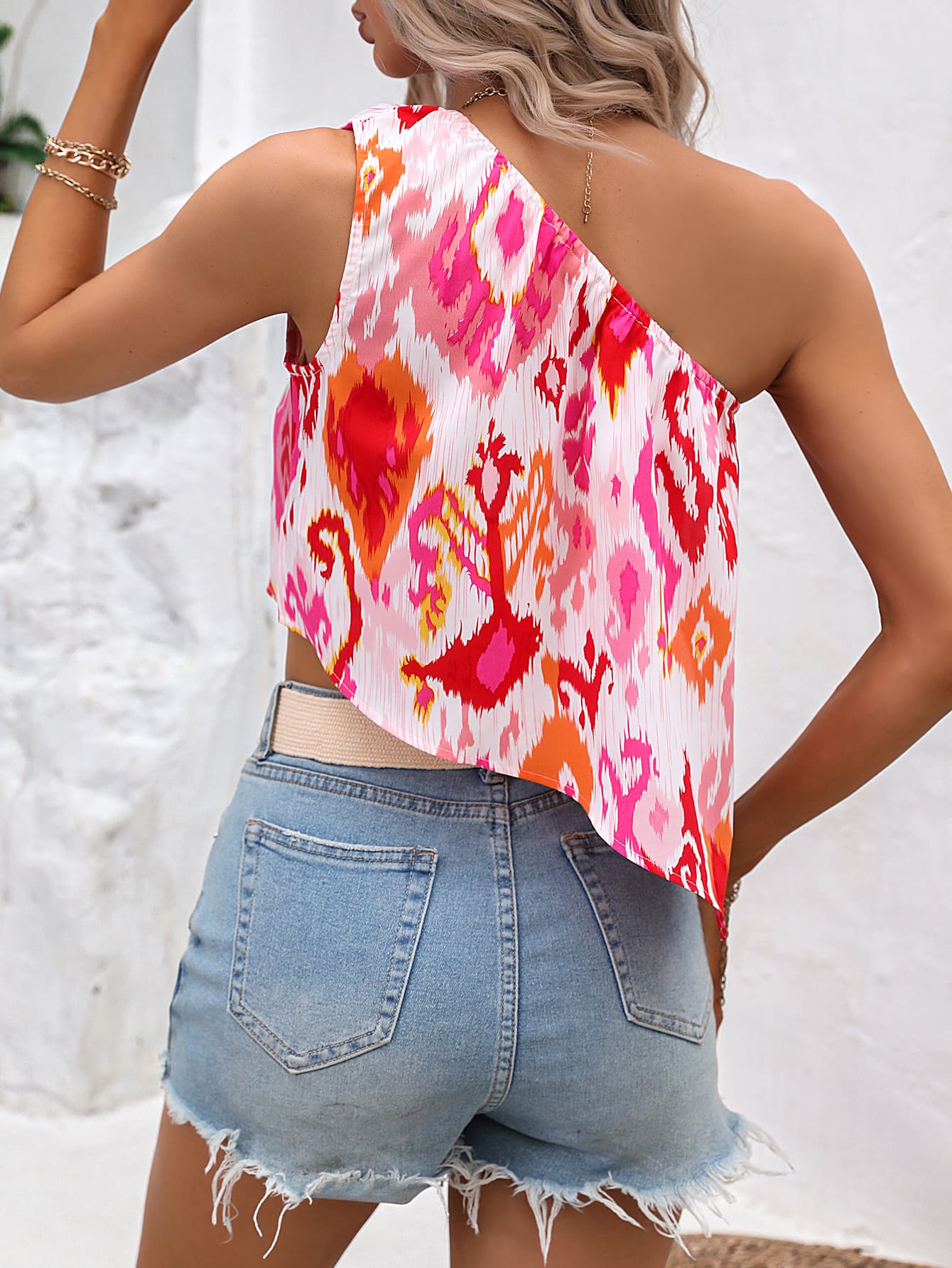 Multicolored One-Shoulder Asymmetrical Tank