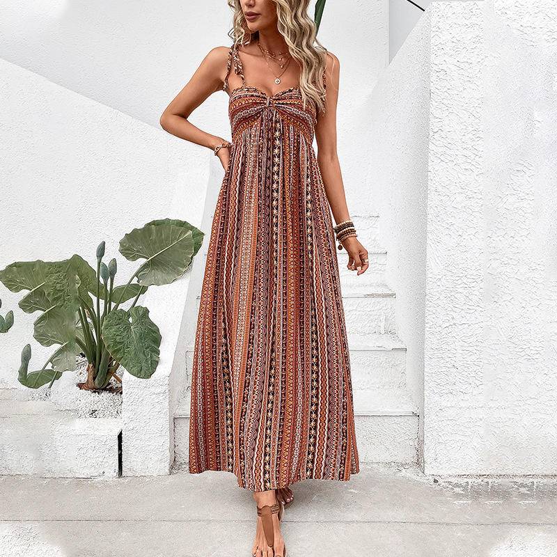 Boho All-Over Print Tie Strap Cami Maxi Dress