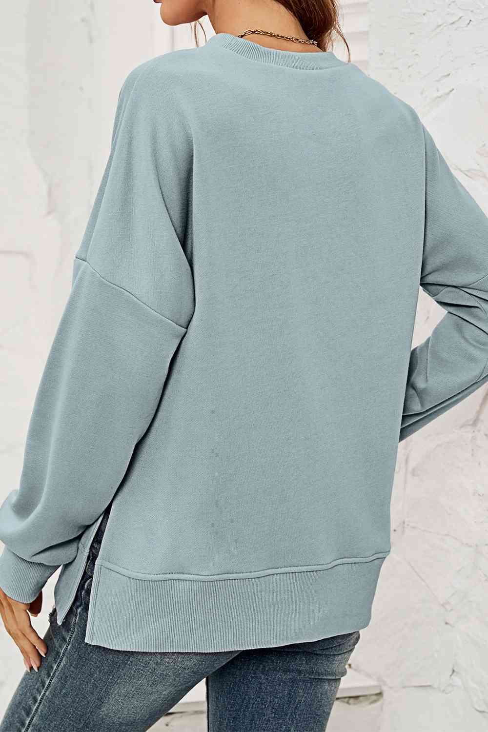 Round Neck  Dropped Shoulder Slit Sweatshirt