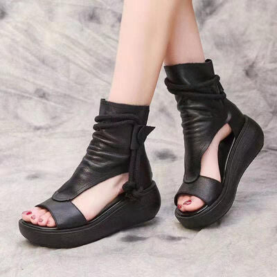 PU Leather Open Toe Wedge Sandals