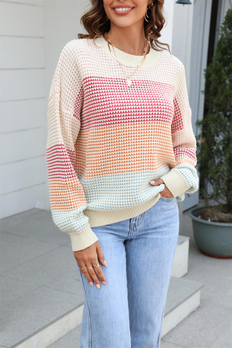 Colorblock Crew Neck Long Sleeve Sweater